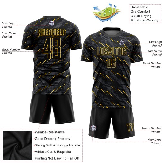 Black-Gold Black Soccer Custom Jersey Sublimation Uniform