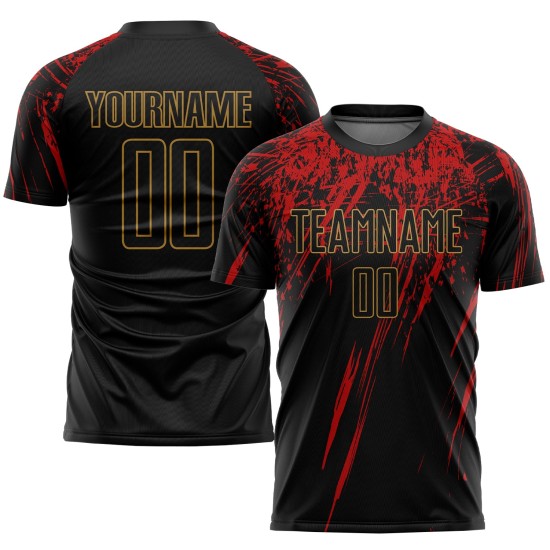 Custom Old Sublimation Uniform Black Gold-Red Black Jersey Soccer