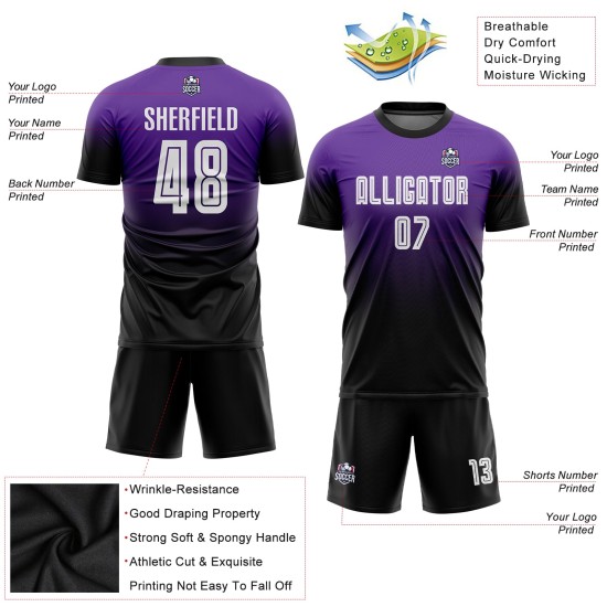 Purple White-Black Soccer Fade Uniform Jersey Custom Fashion Sublimation