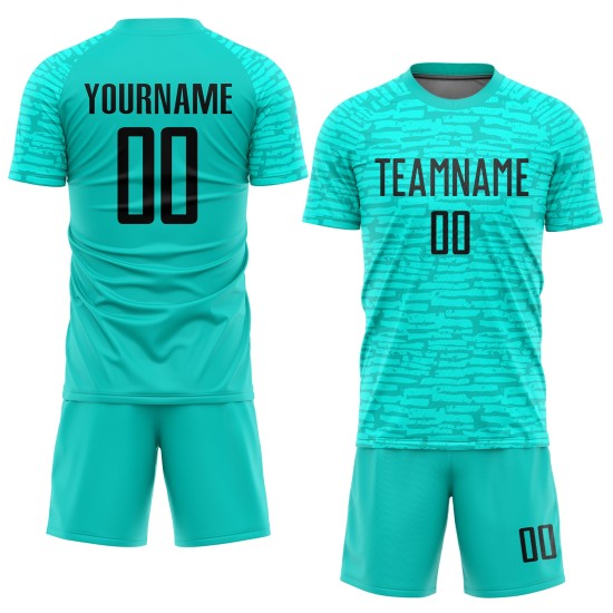 Uniform Custom Aqua Sublimation Soccer Jersey Black