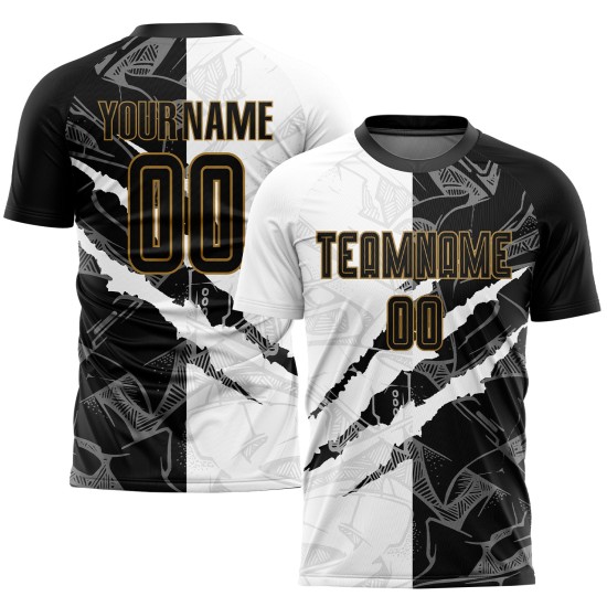 Pattern Scratch Black-Old Gold Uniform Custom Jersey Soccer Sublimation Graffiti