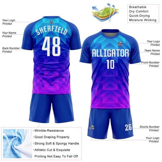 White Custom Light Uniform Pink Royal Blue-Hot Sublimation Soccer Jersey