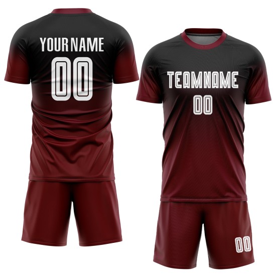 Sublimation Custom Black Uniform Fade White-Crimson Jersey Fashion Soccer